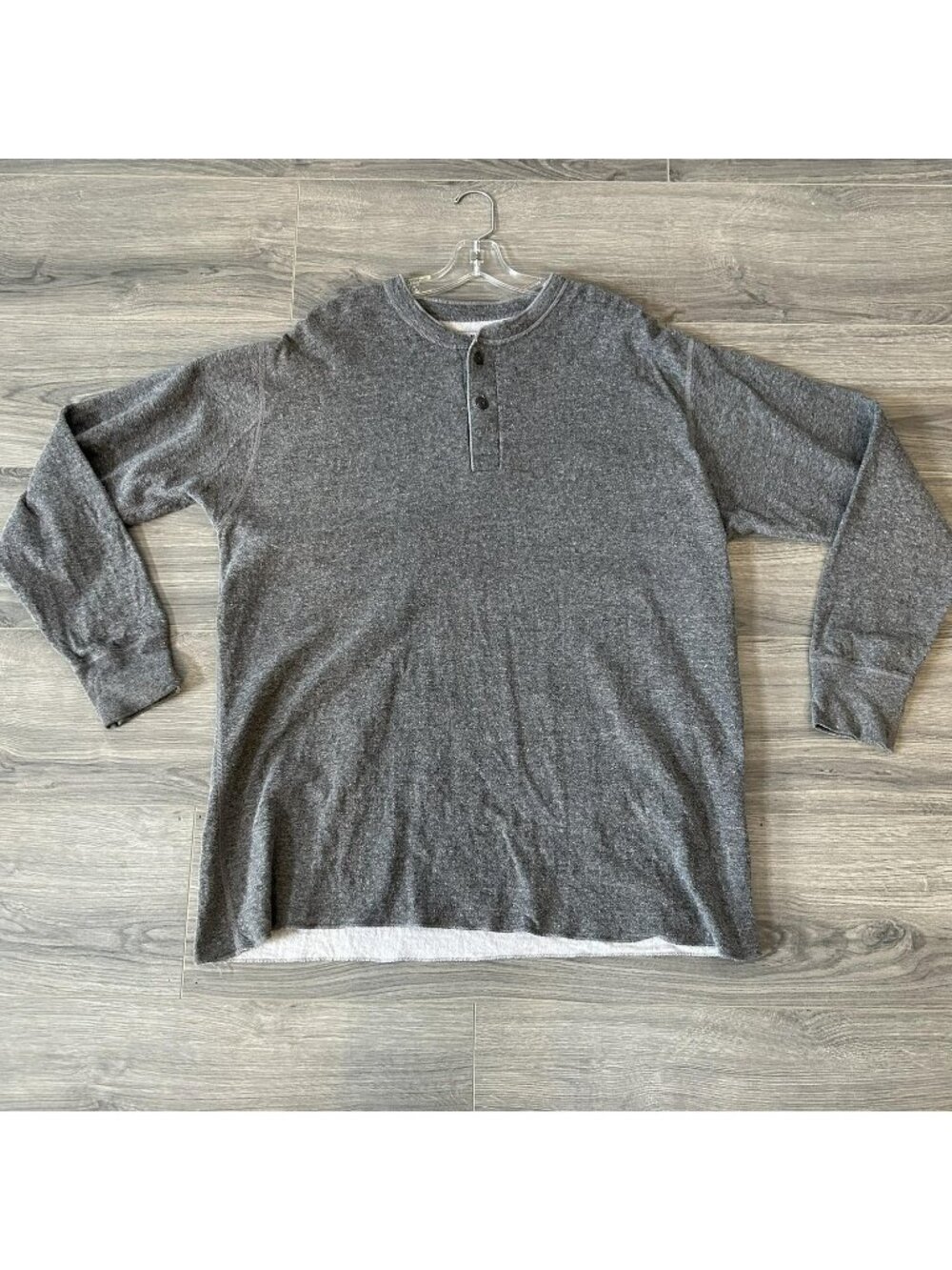L.L.Bean Henley Shirt Mens 2XLT Gray River Driver Wool Blend Thermal 2 Layer